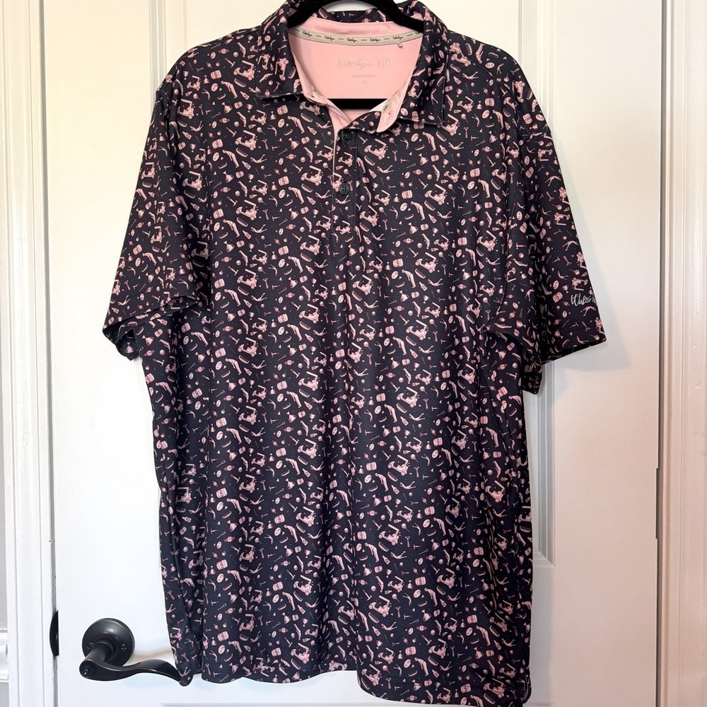 Walter Hagen Golf Theme Print Navy Blue and Pink XL Polo Shirt
